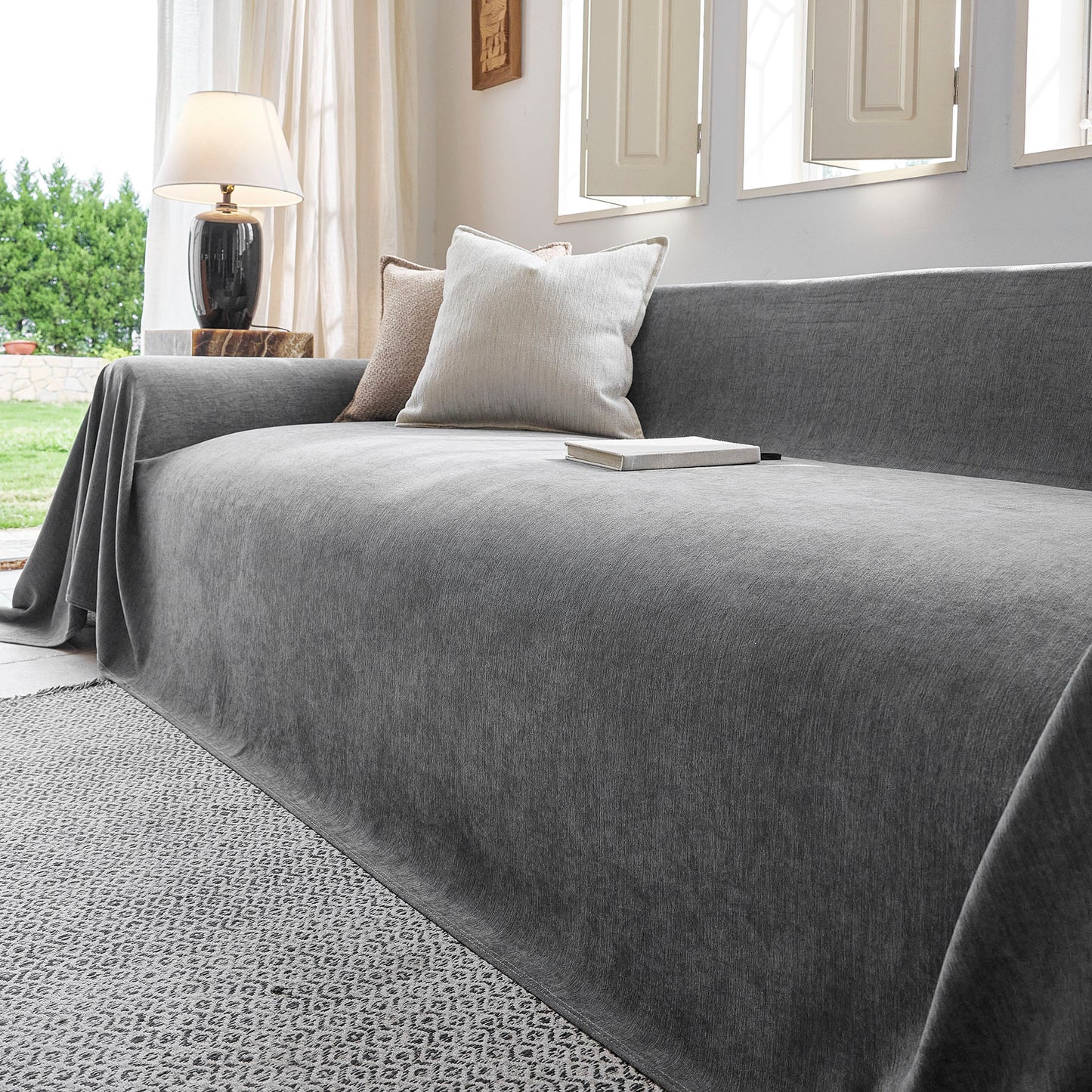 Luxury Soft Chenille Sofa Cover for Couch, Solid Color Furniture Protector Throw Cover