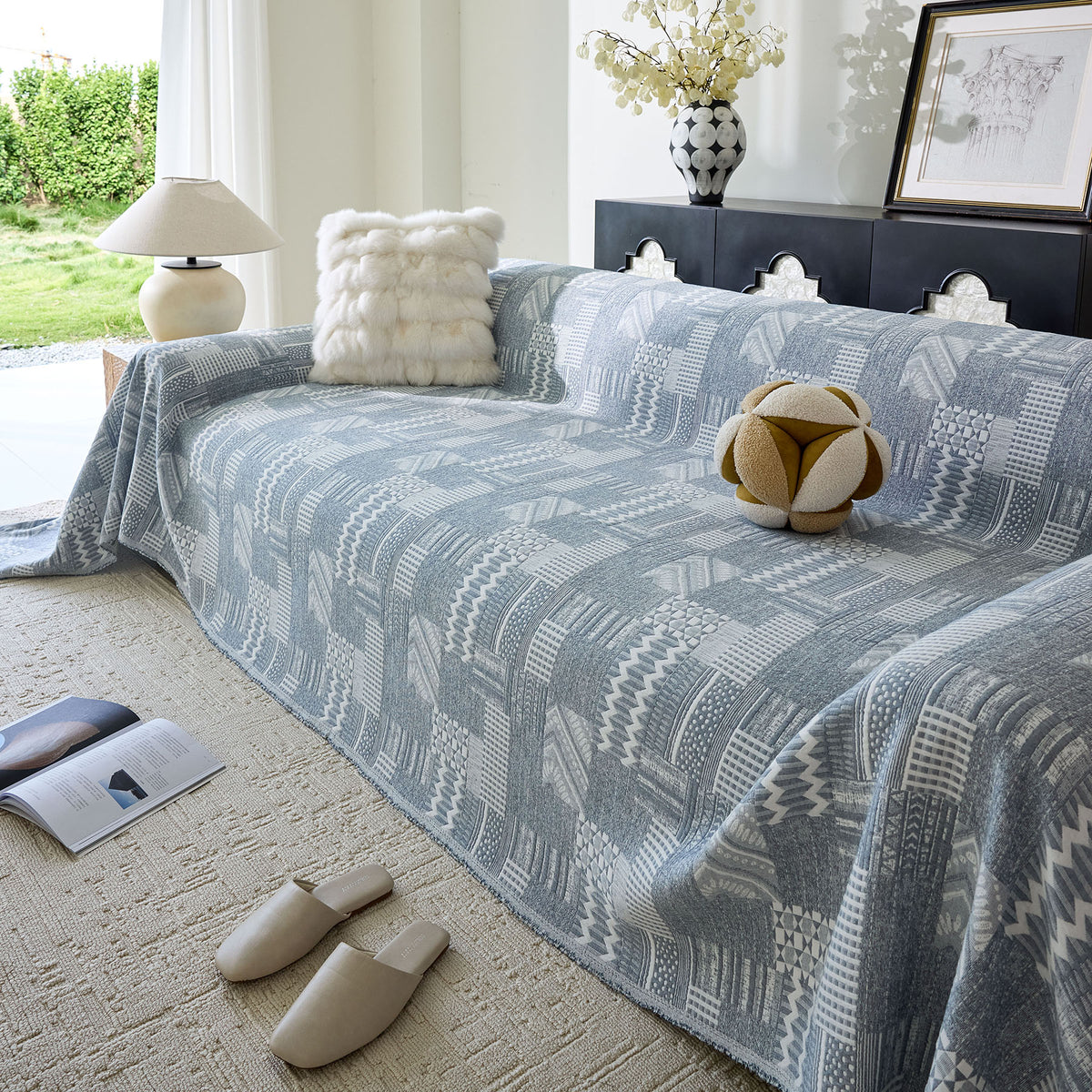 Boho Furniture Cover for Sofa, Loveseat and Chair, Geometric Jacquard Woven Sofa Cover