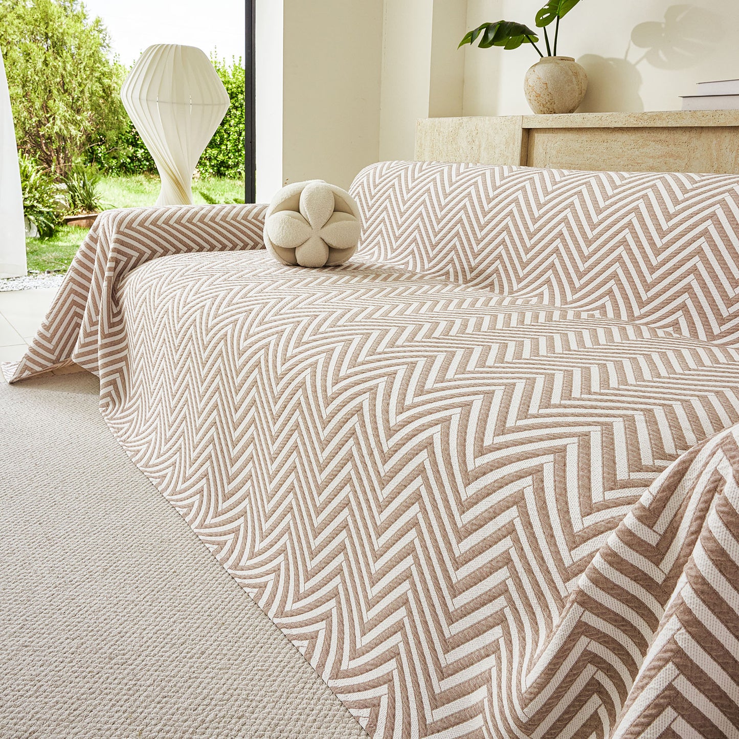 Three Layer Woven Soft Breathable Sofa Cover Blanket, Textured Chevron Couch Cover