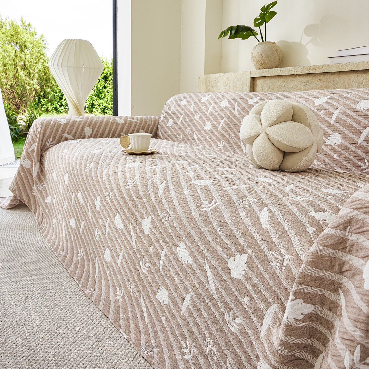 Soft Breathable Sofa Cover Blanket,Botanical Embossed Furniture Protector Throw Cover