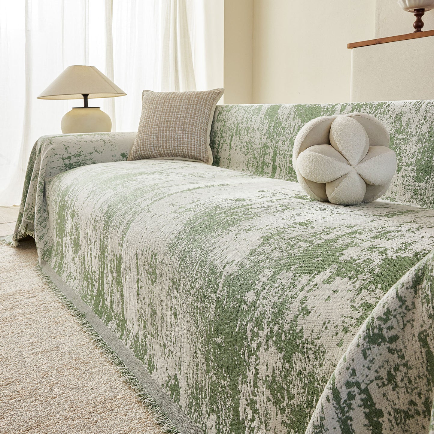 Soft Chenille Sofa Cover, Textured Abstract Couch Protector Cover with Vintage Pattern