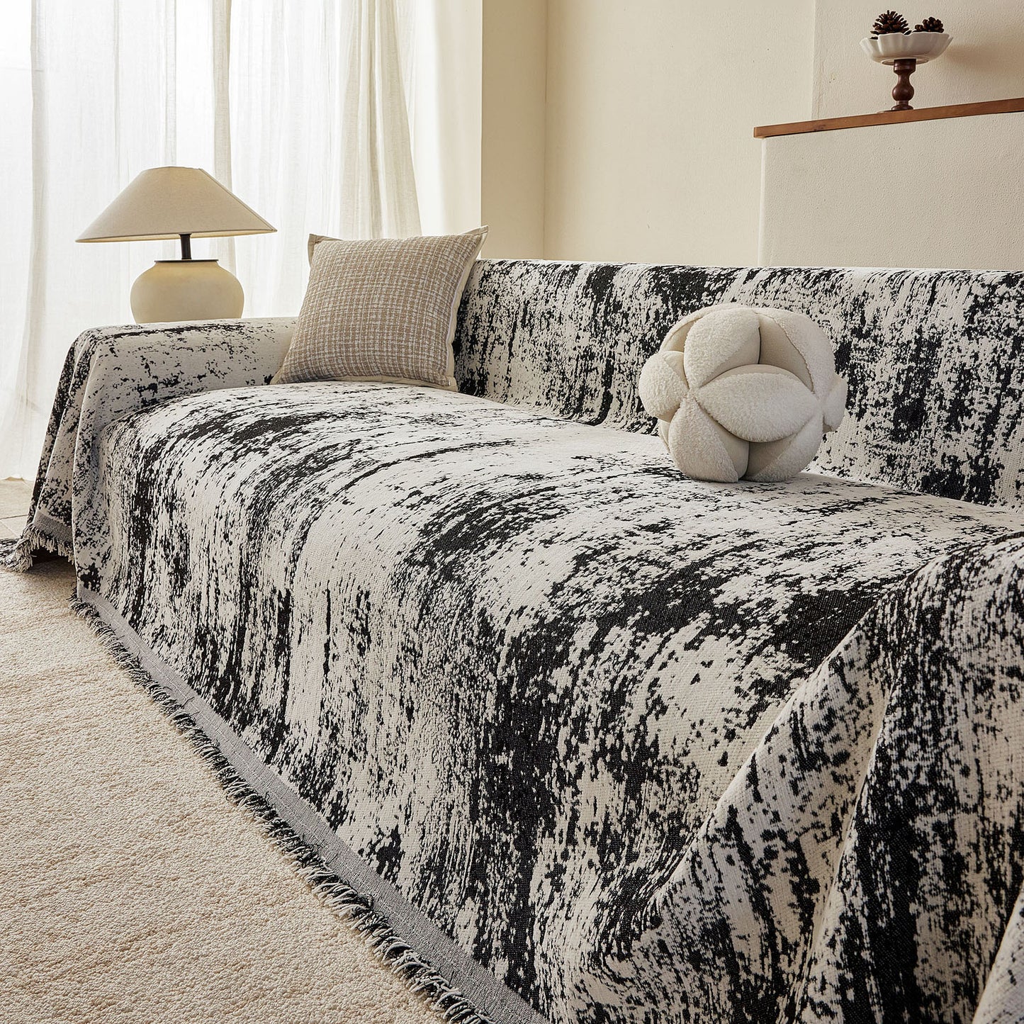 Soft Chenille Sofa Cover, Textured Abstract Couch Protector Cover with Vintage Pattern