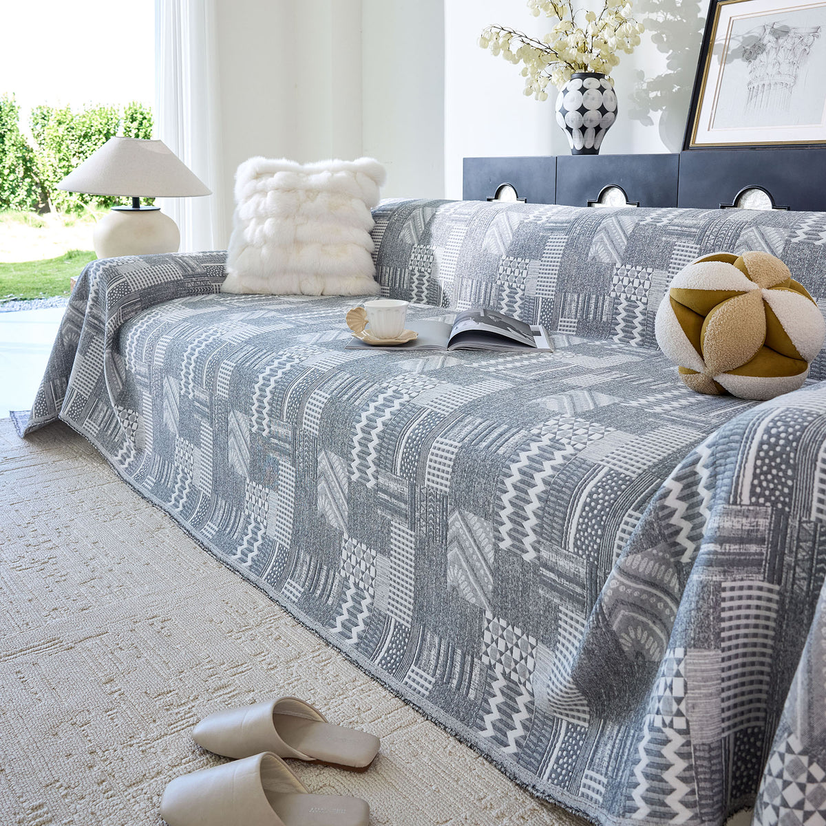 Boho Furniture Cover for Sofa, Loveseat and Chair, Geometric Jacquard Woven Sofa Cover