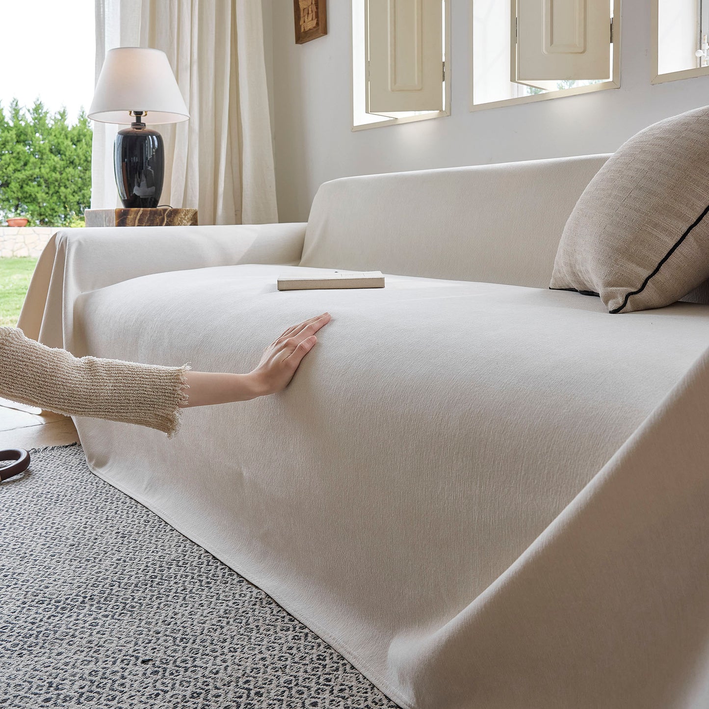 Luxury Soft Chenille Sofa Cover for Couch, Solid Color Furniture Protector Throw Cover