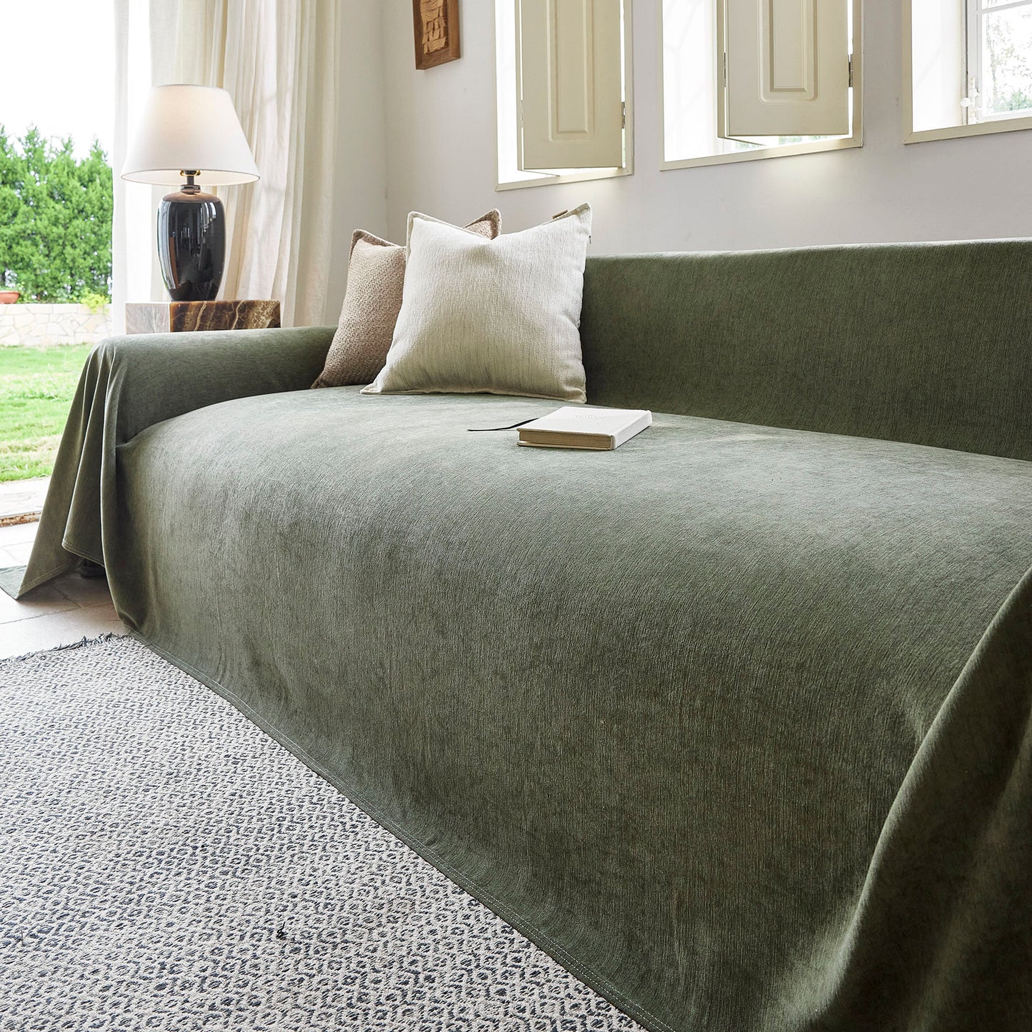 Luxury Soft Chenille Sofa Cover for Couch, Solid Color Furniture Protector Throw Cover