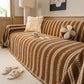Boho Farmhouse Rustic Striped Sofa Throw Cover, Raised Textured Furniture Couch Cover