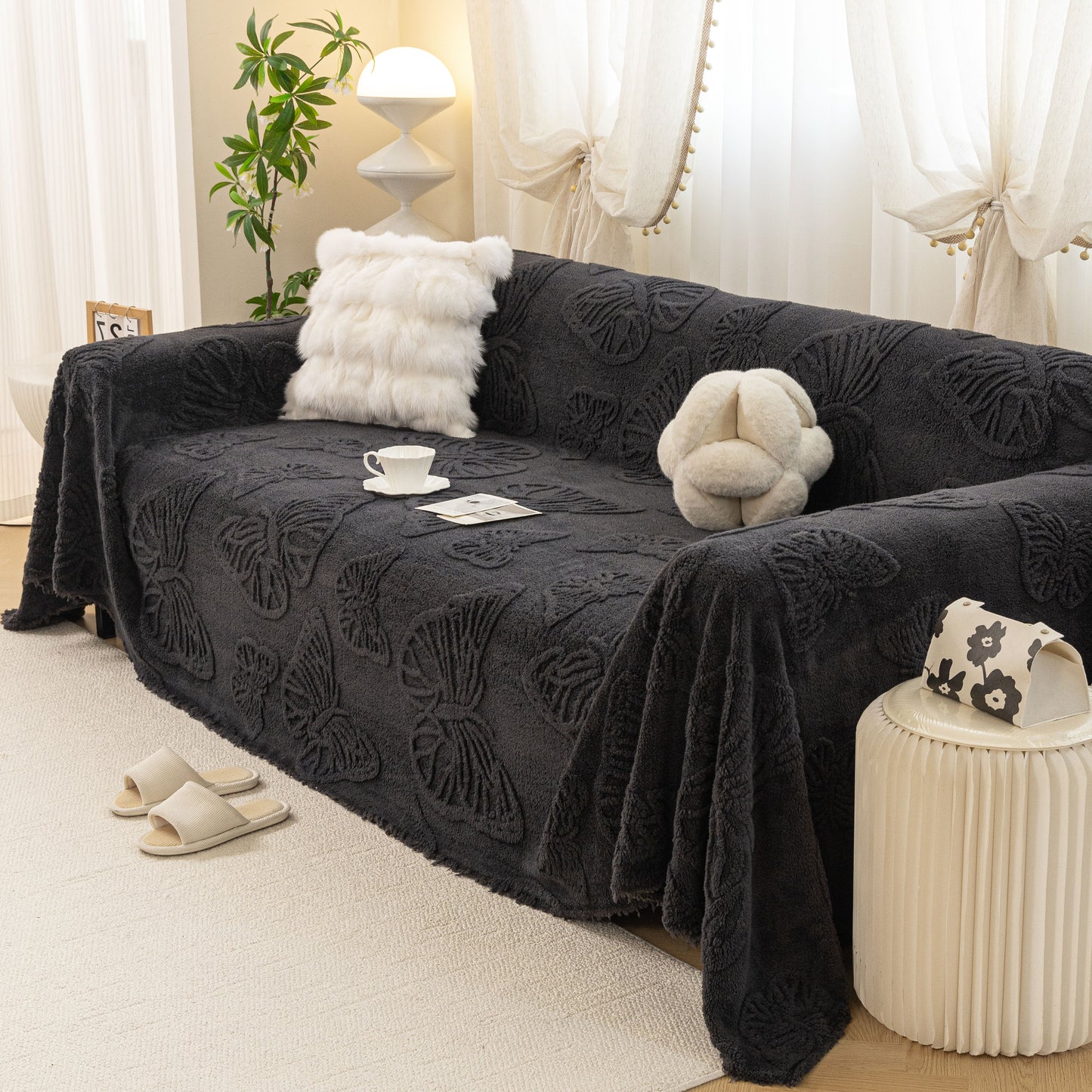 Luxury 3D Butterfly Jacquard Sofa Throw Blanket, Ultra-Soft Plush Fleece Couch Cover