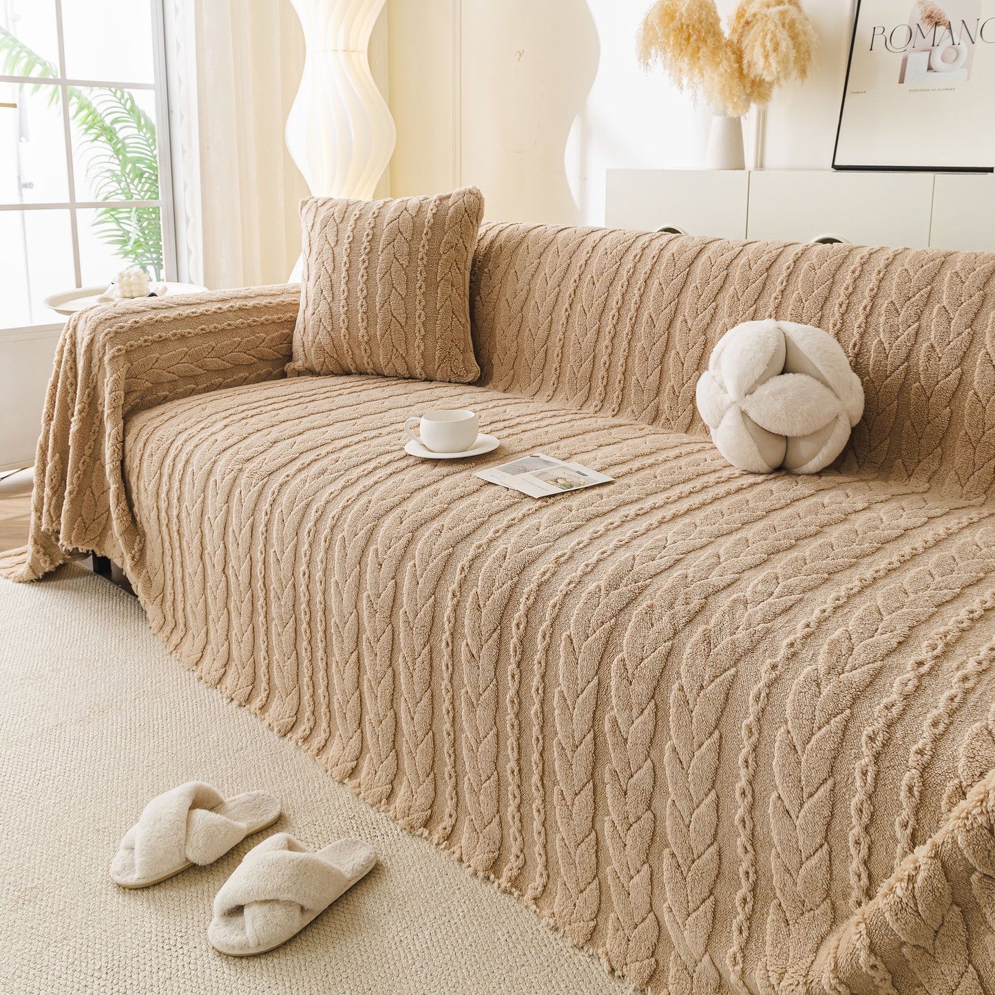 Thick Cozy 3D Cable Sofa Throw Cover, Plush Jacquard Warm Fleece Throw Blanket