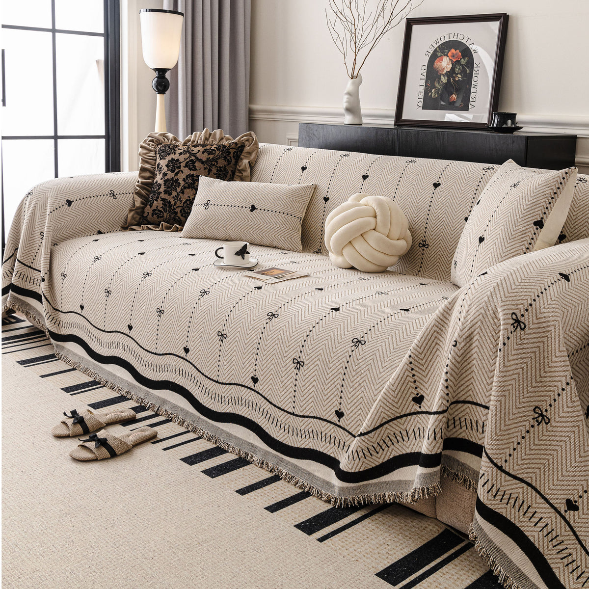 Gray herringbone chenille sofa cover color option