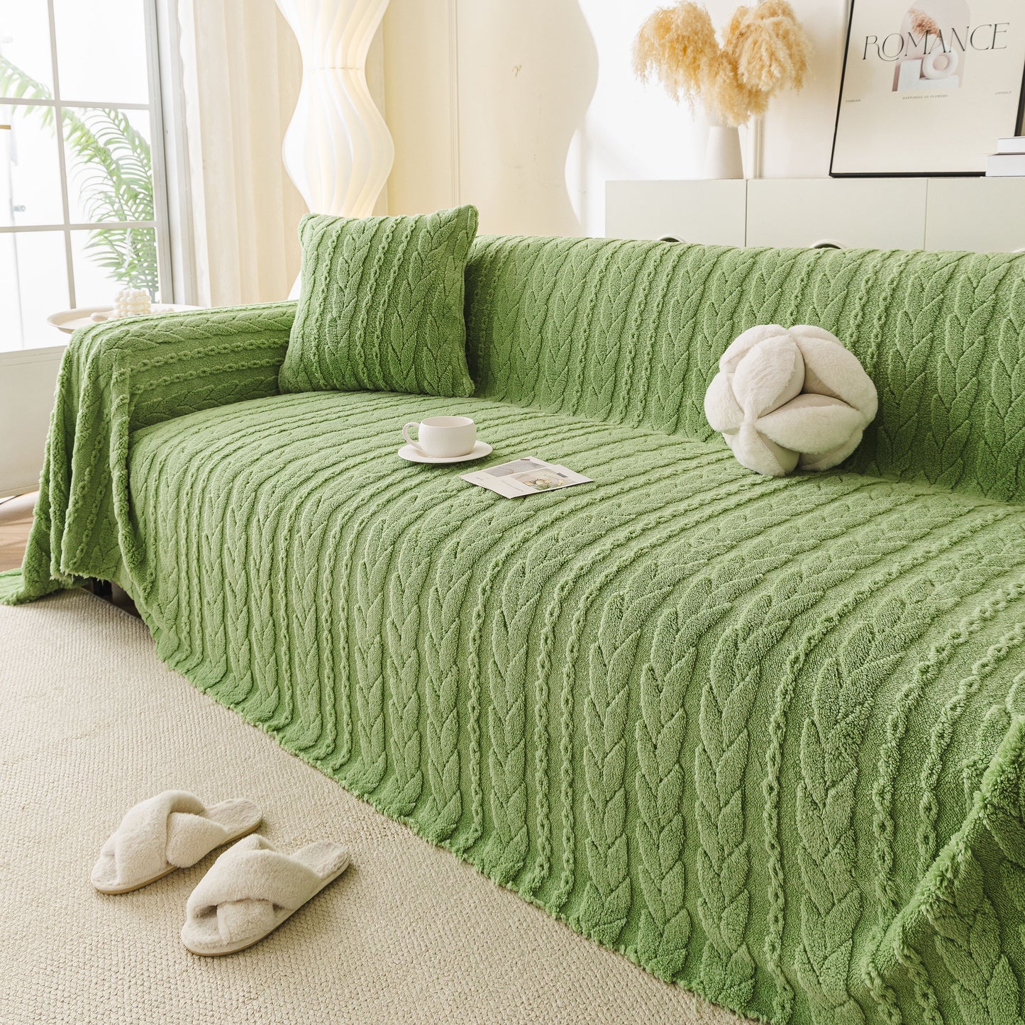 Thick Cozy 3D Cable Sofa Throw Cover, Plush Jacquard Warm Fleece Throw Blanket