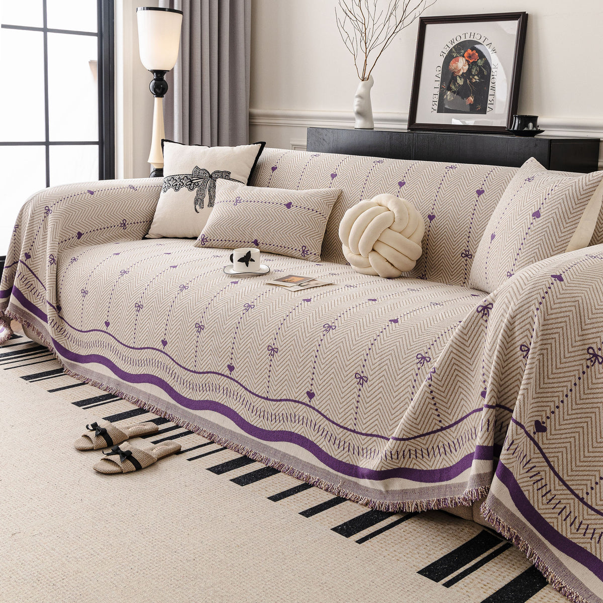 Purple herringbone chenille sofa cover color option