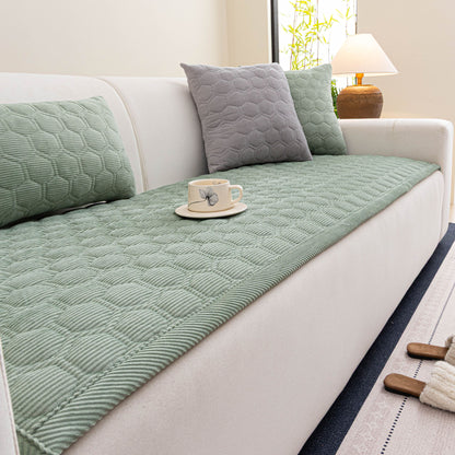 Geometric Quilted Corduroy Couch Topper, Non-Slip Padded Sofa Protector Cover for Pets