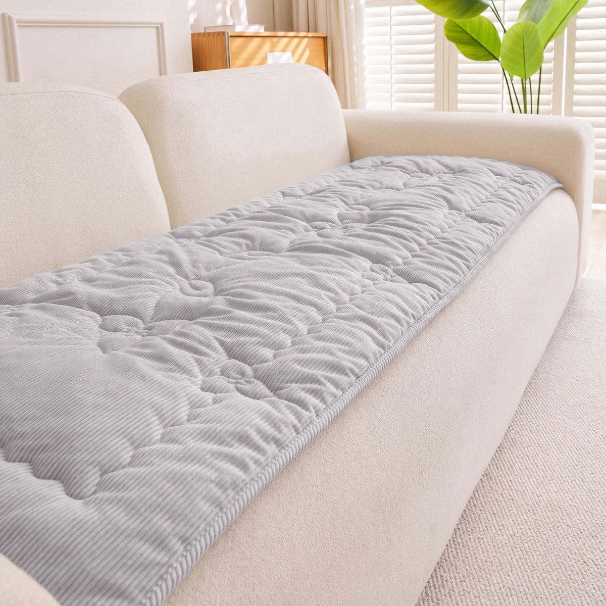 Quilted Corduroy Couch Topper, Non-Slip Soft Padded Sofa Protector Cover for Pets, Kids