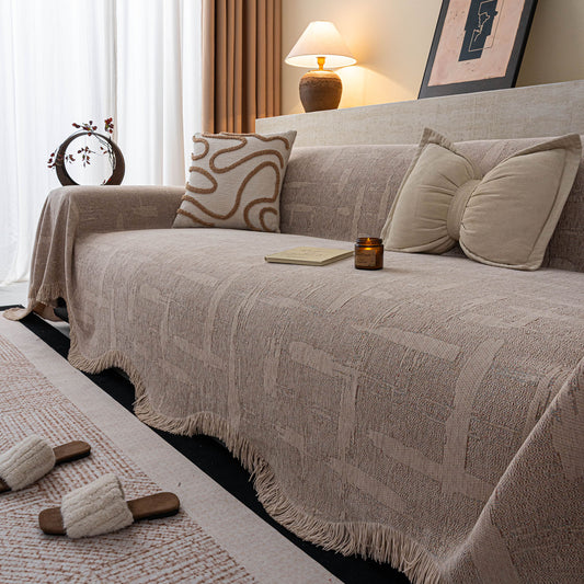 Chenille Sofa Cover Throw Blanket, Woven Textured Minimalist Wabi-Sabi Couch Cover