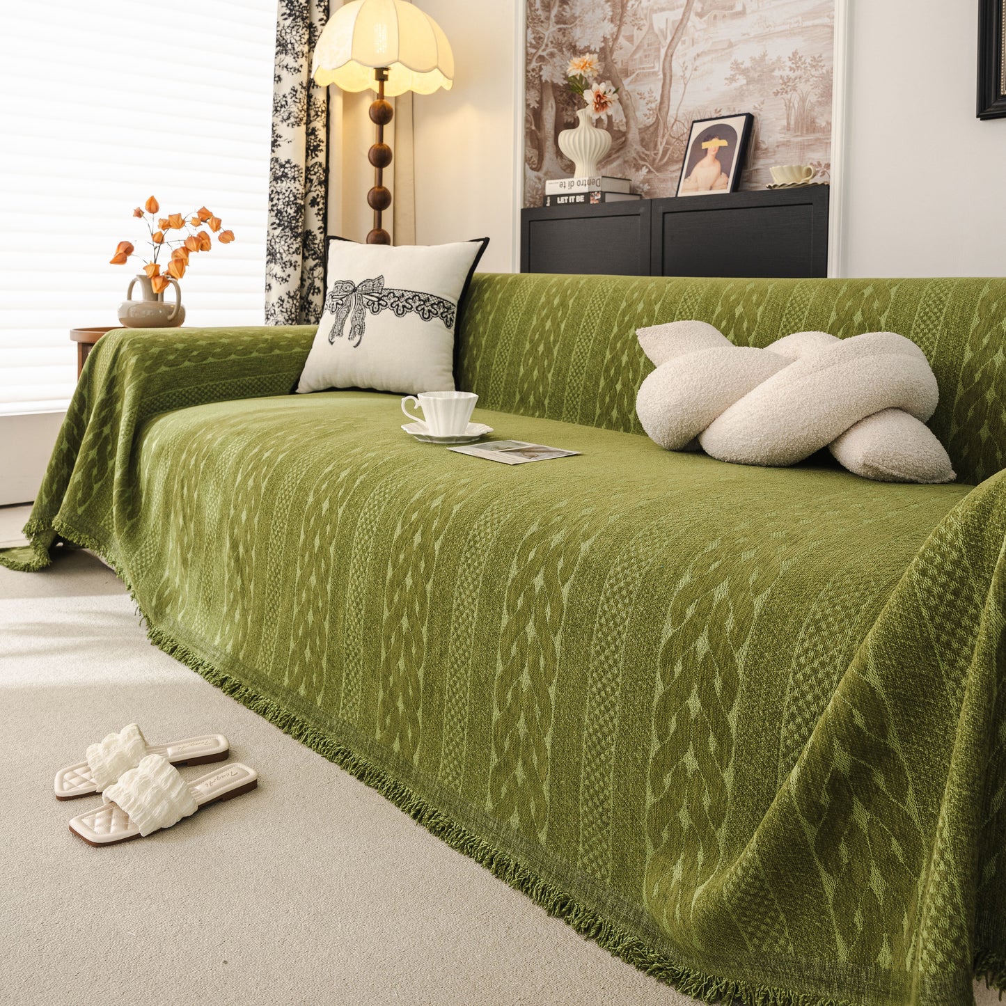 Sofa Cover Blanket Throw with Tassels, Decorative Furniture Protector for Dogs/Pets