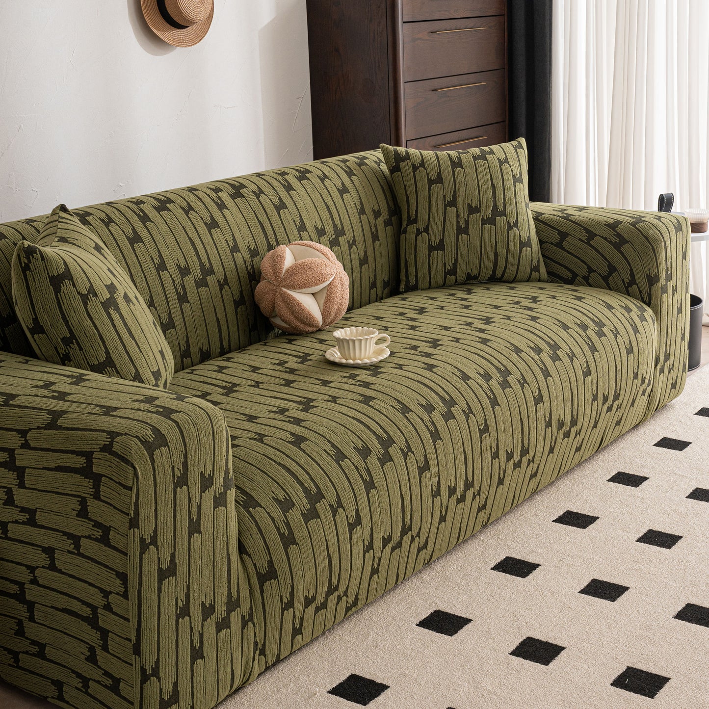 Plush Fleece Stretch Sofa Cover, Super Soft Textured Geometric Couch Slipcover