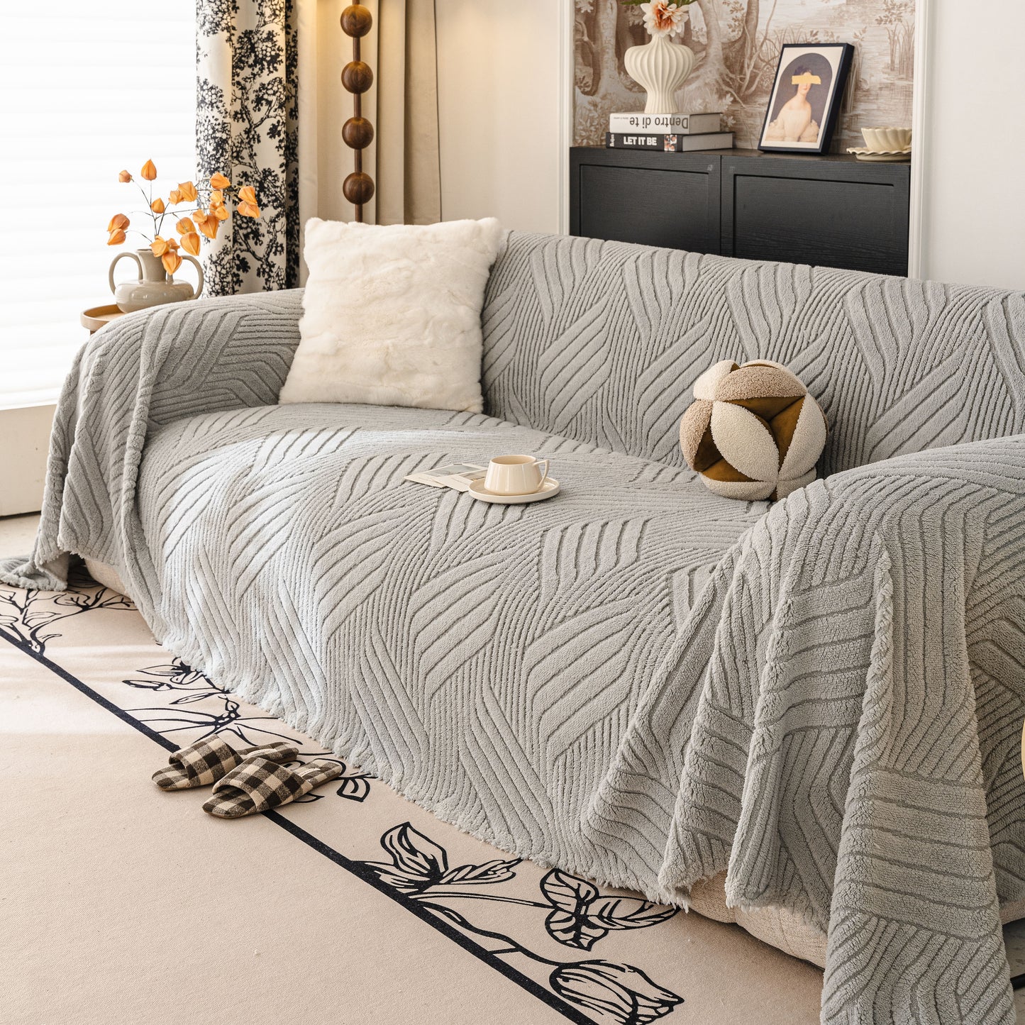 Plush Fleece Washable Sofa Throw Blanket, Soft & Cozy Furniture Protector for Couch