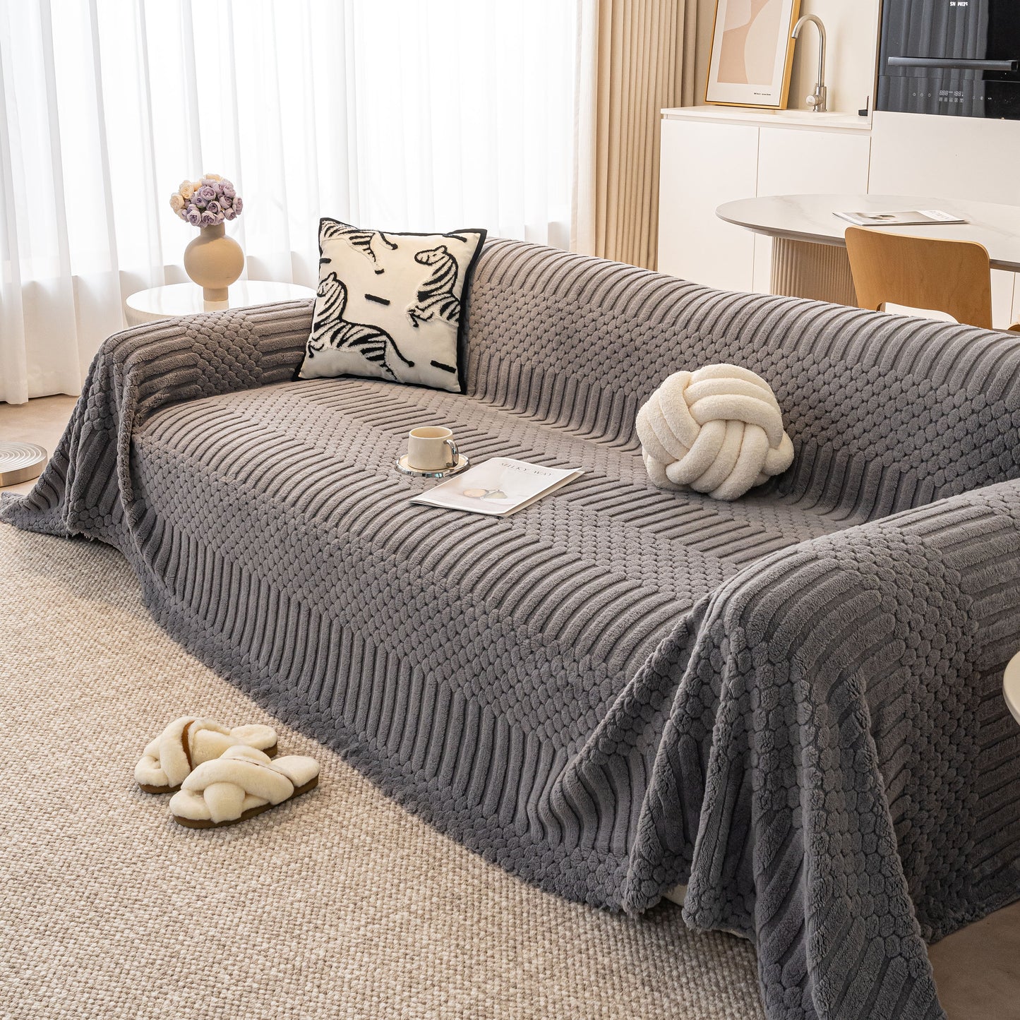 Boho 3D Geometric Throw Blanket for Couch, Luxurious Velvety Plush Fleece Sofa Cover