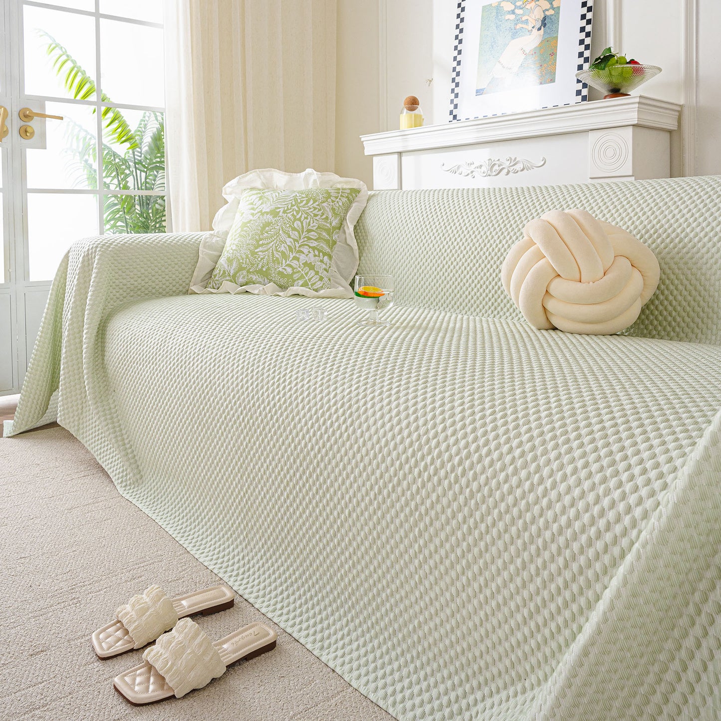 3D Bubble Textured Furniture Protector Throw Cover, Cooling Soft Woven Couch Cover