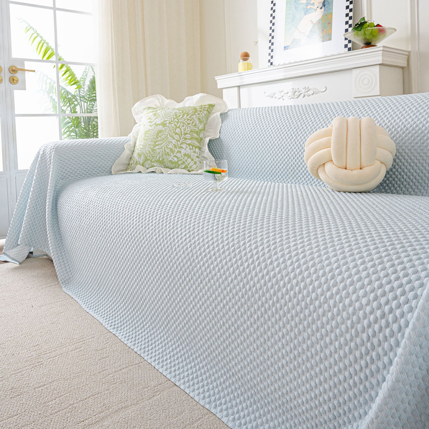 3D Bubble Textured Furniture Protector Throw Cover, Cooling Soft Woven Couch Cover
