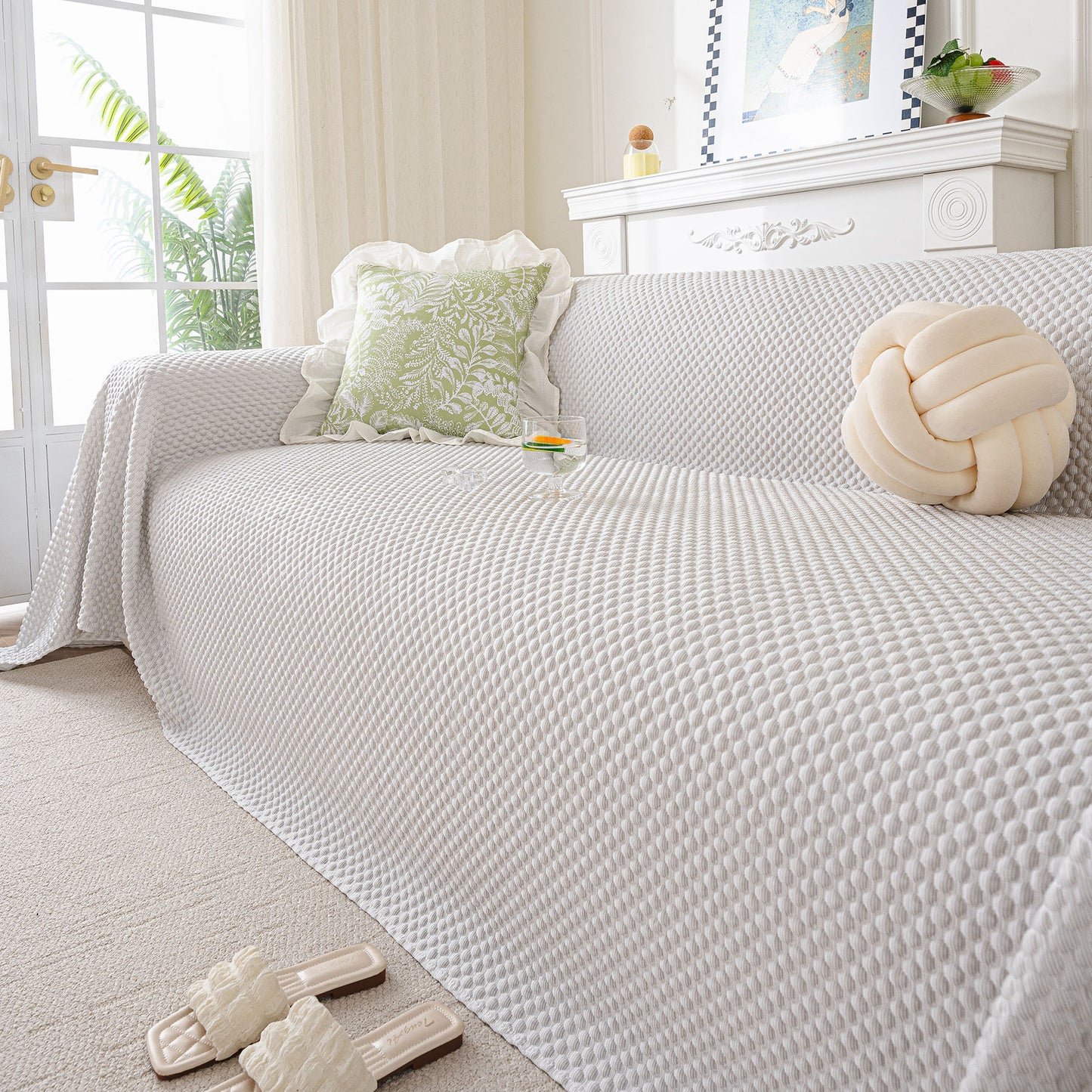 3D Bubble Textured Furniture Protector Throw Cover, Cooling Soft Woven Couch Cover