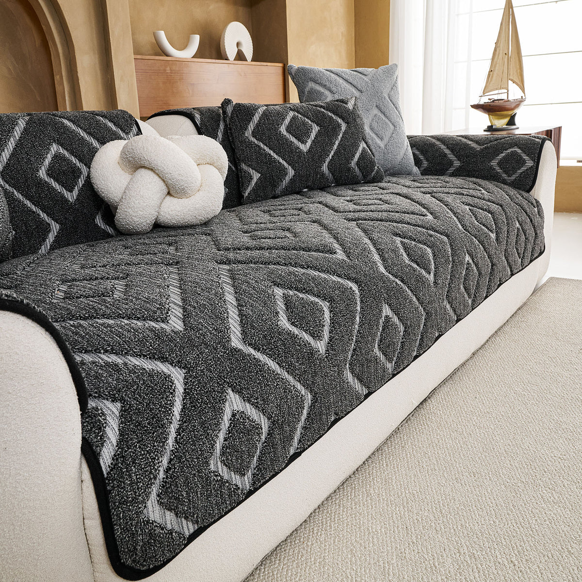 Thick Sherpa Sofa Protector Cover, Warm Plush Couch Cover for Seat, Backrest & Armrest