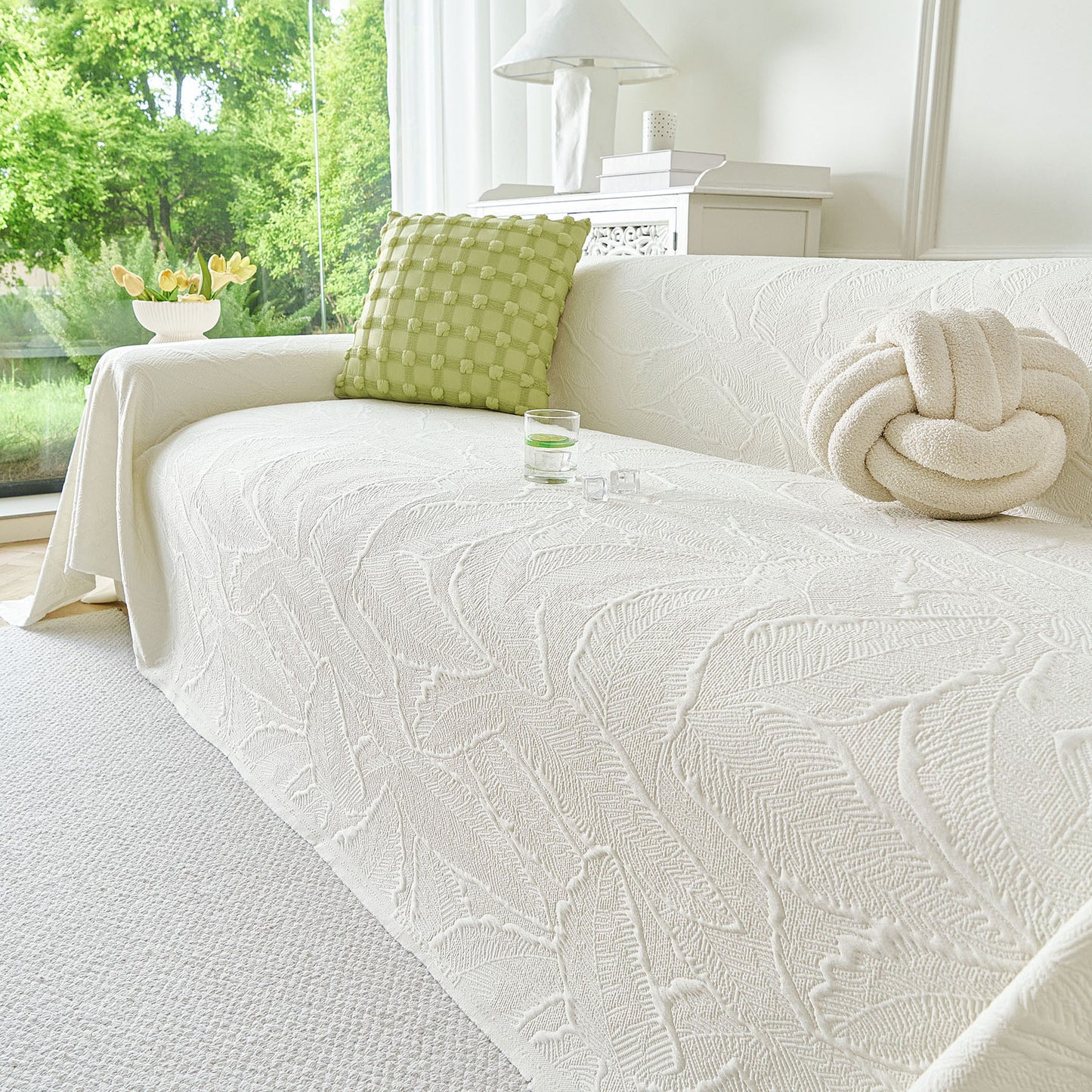 Embossed Leaf Pattern Sofa Cover Blanket for Couch, Soft Cooling Textured Couch Cover