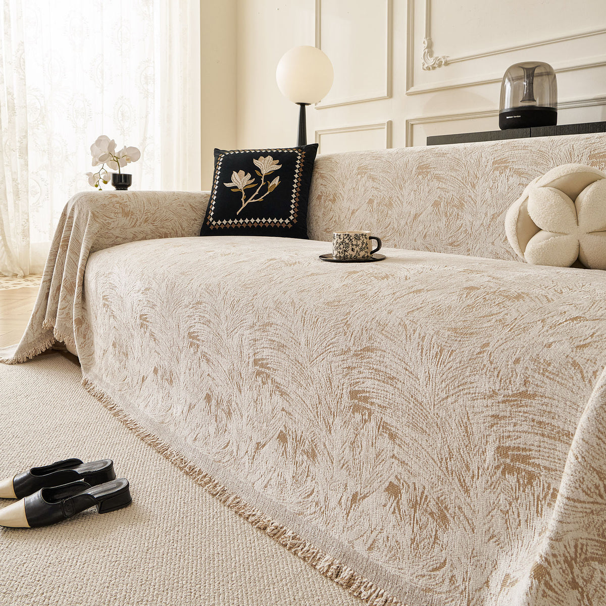 Abstract Feather Chenille Sofa Throw Cover, Decorative Washable Durable Couch Cover