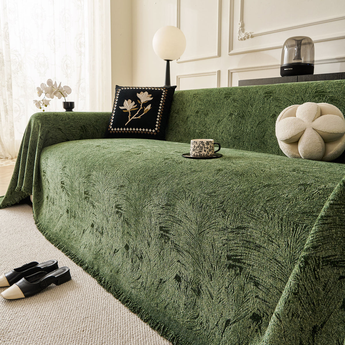 Abstract Feather Chenille Sofa Throw Cover, Decorative Washable Durable Couch Cover