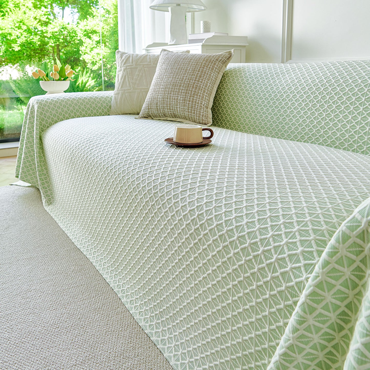 Fresh Geometric Sofa Throw Cover, Modern Textured Breathable Couch Protector Blanket