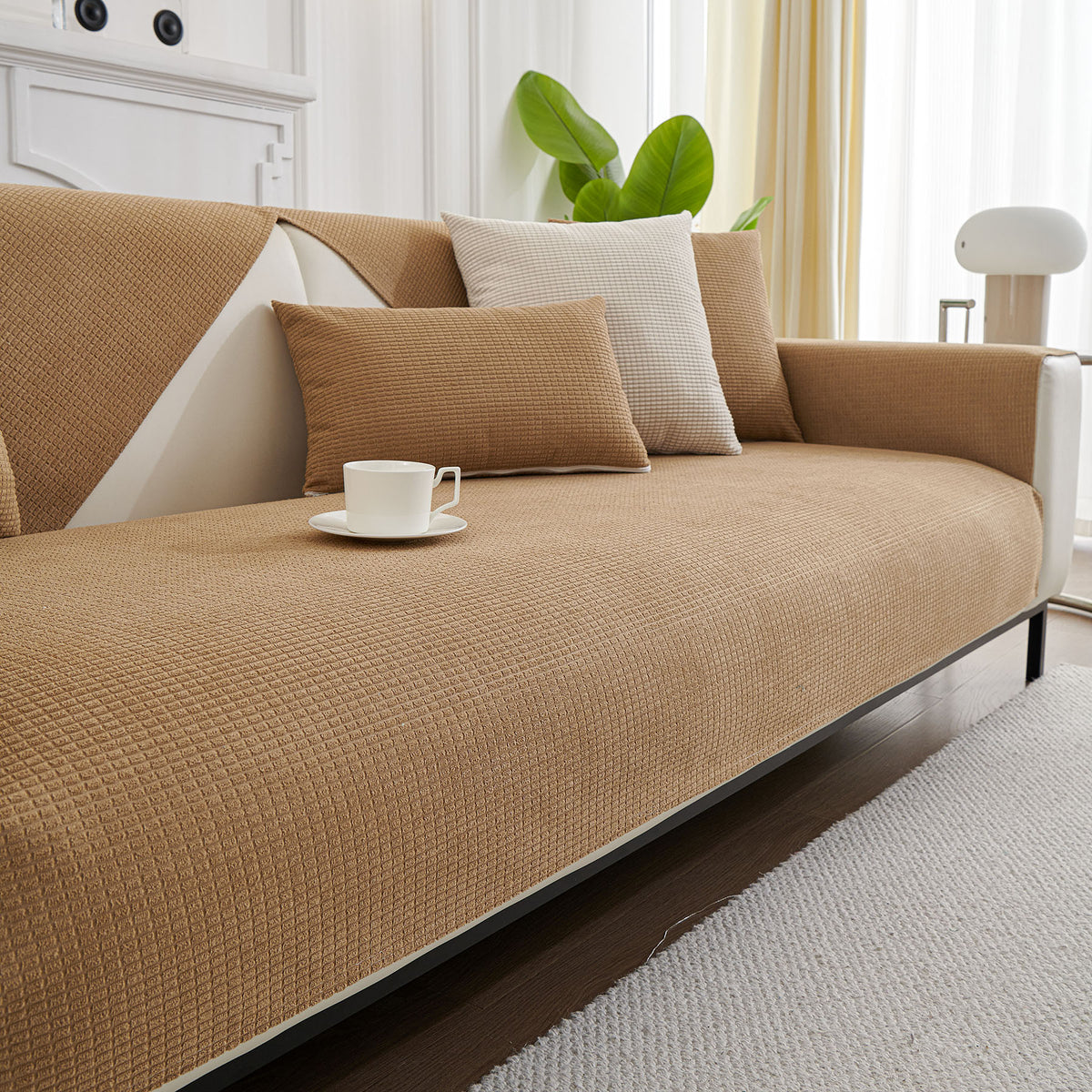 Water-Resistant Waffle Textured Sofa Cover, Non-Slip Couch Protector for Pets & Kids