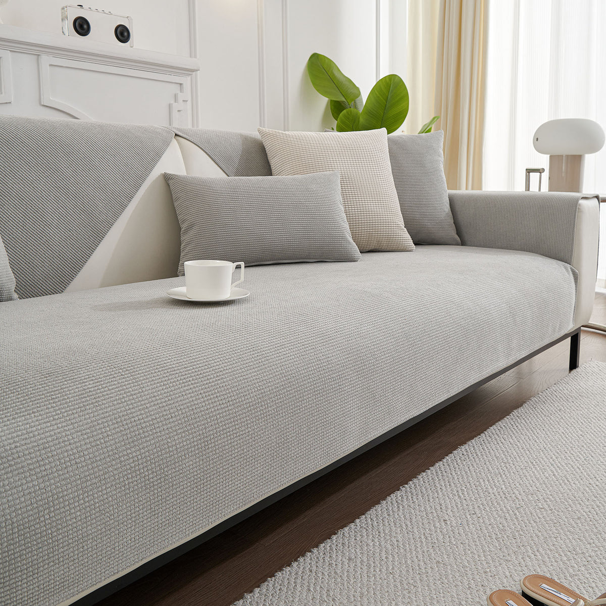 Water-Resistant Waffle Textured Sofa Cover, Non-Slip Couch Protector for Pets & Kids