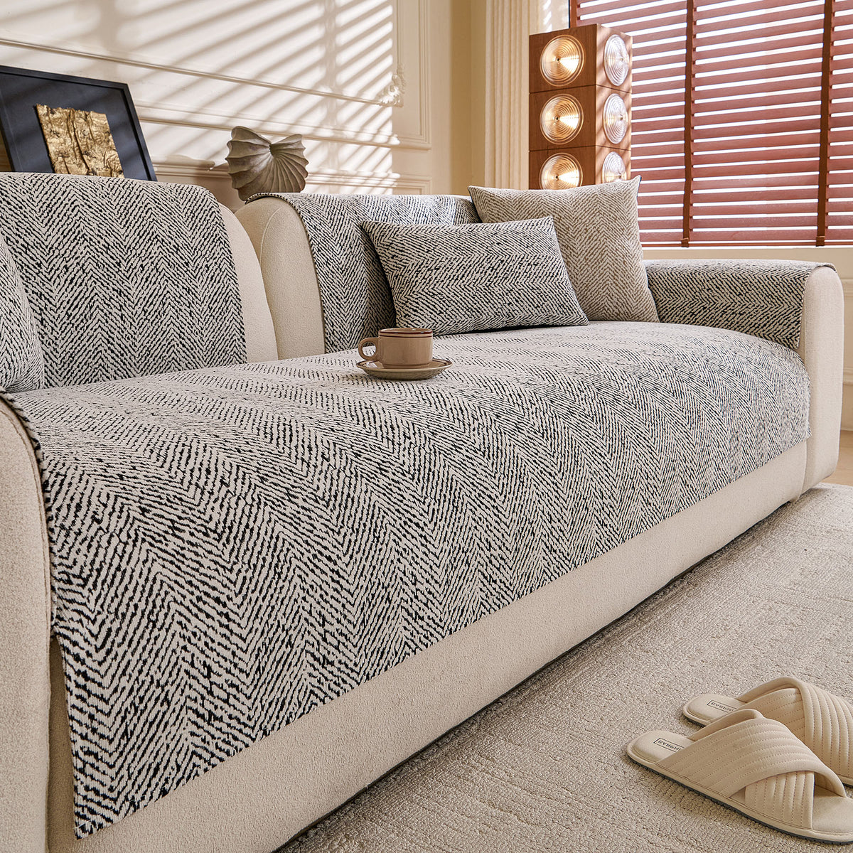 Chenille Herringbone Sofa Protector, Soft Non-Slip Couch Cover with Silicone Backing