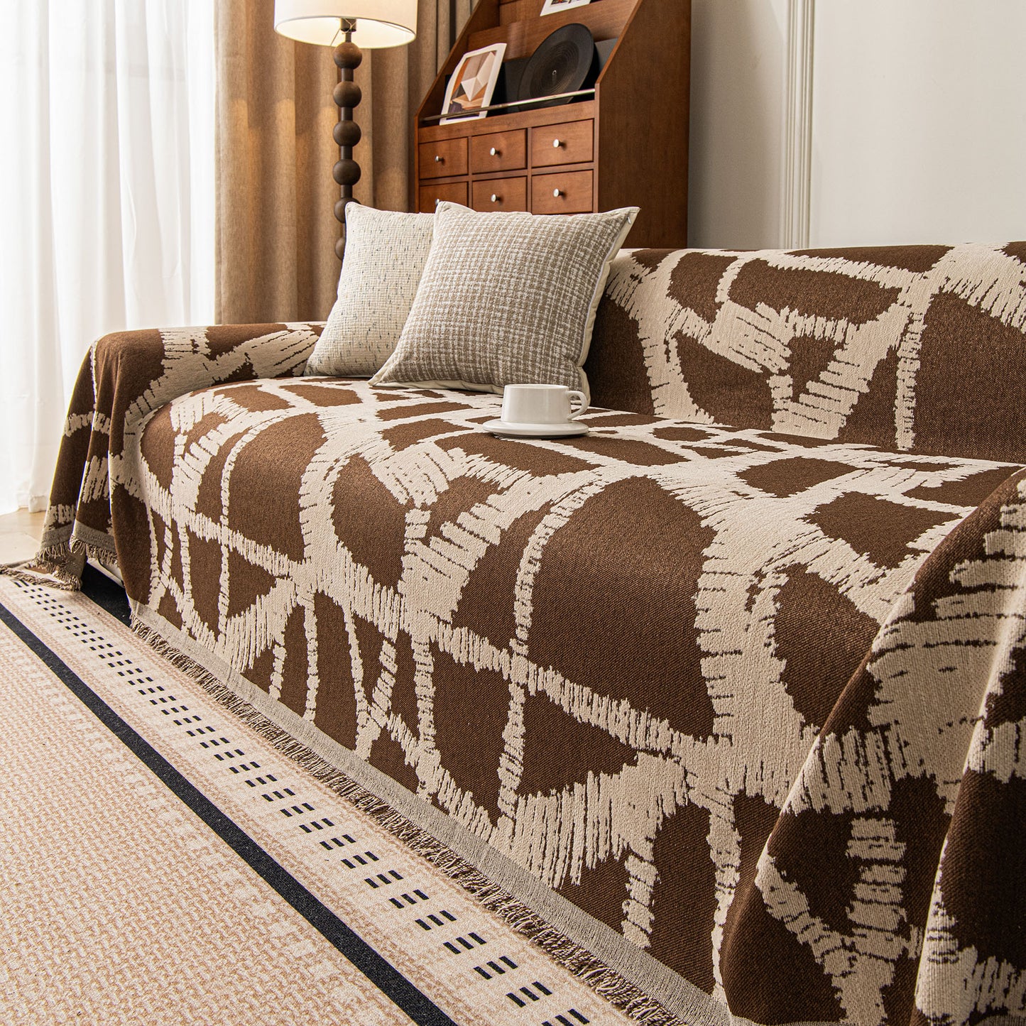 Modern Chenille Bold Abstract Pattern Sofa Cover, Artistic Decorative Furniture Cover