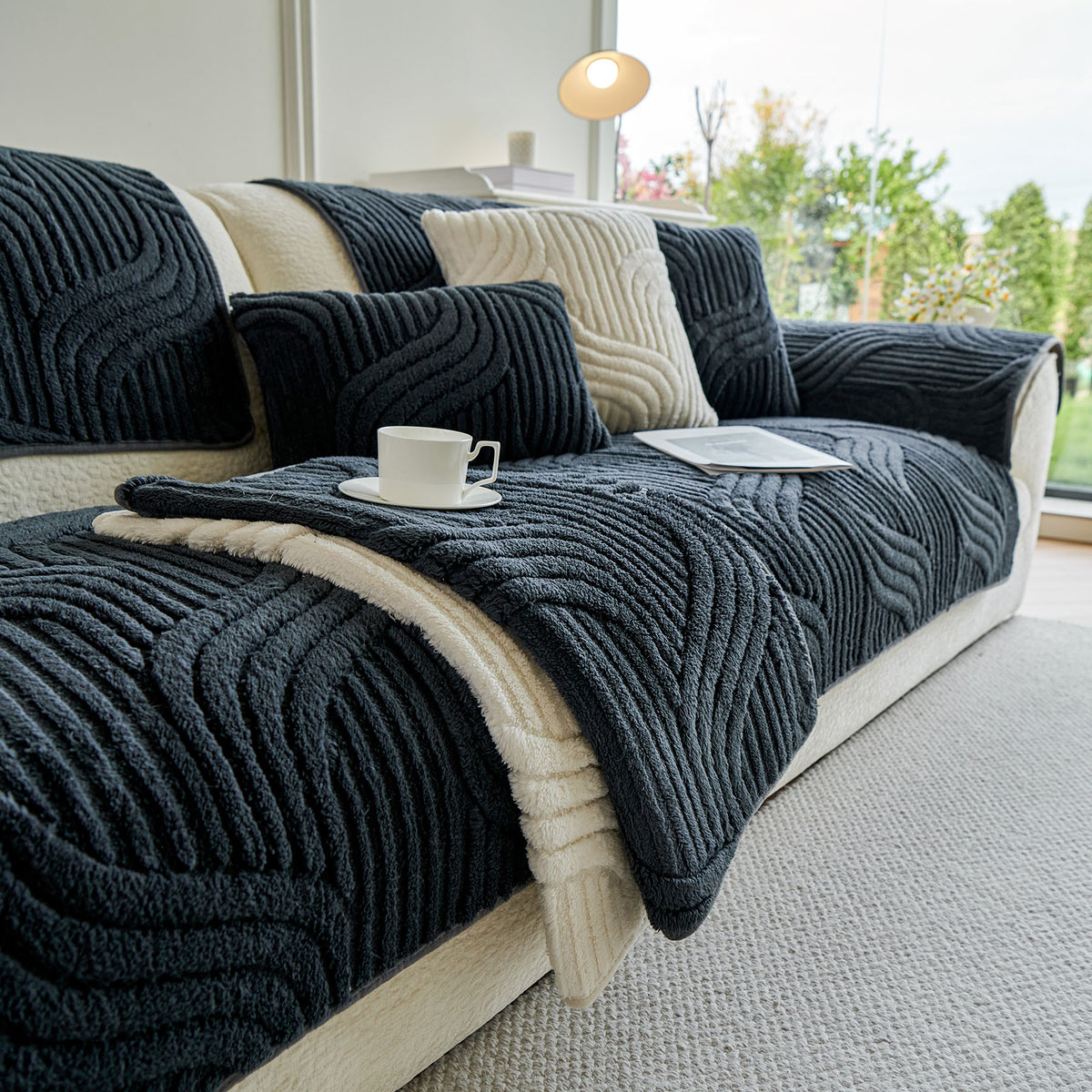Luxury Plush Non-Slip Sofa Covers, Soft Fuzzy Embossed Sofa Topper & Seat Covers