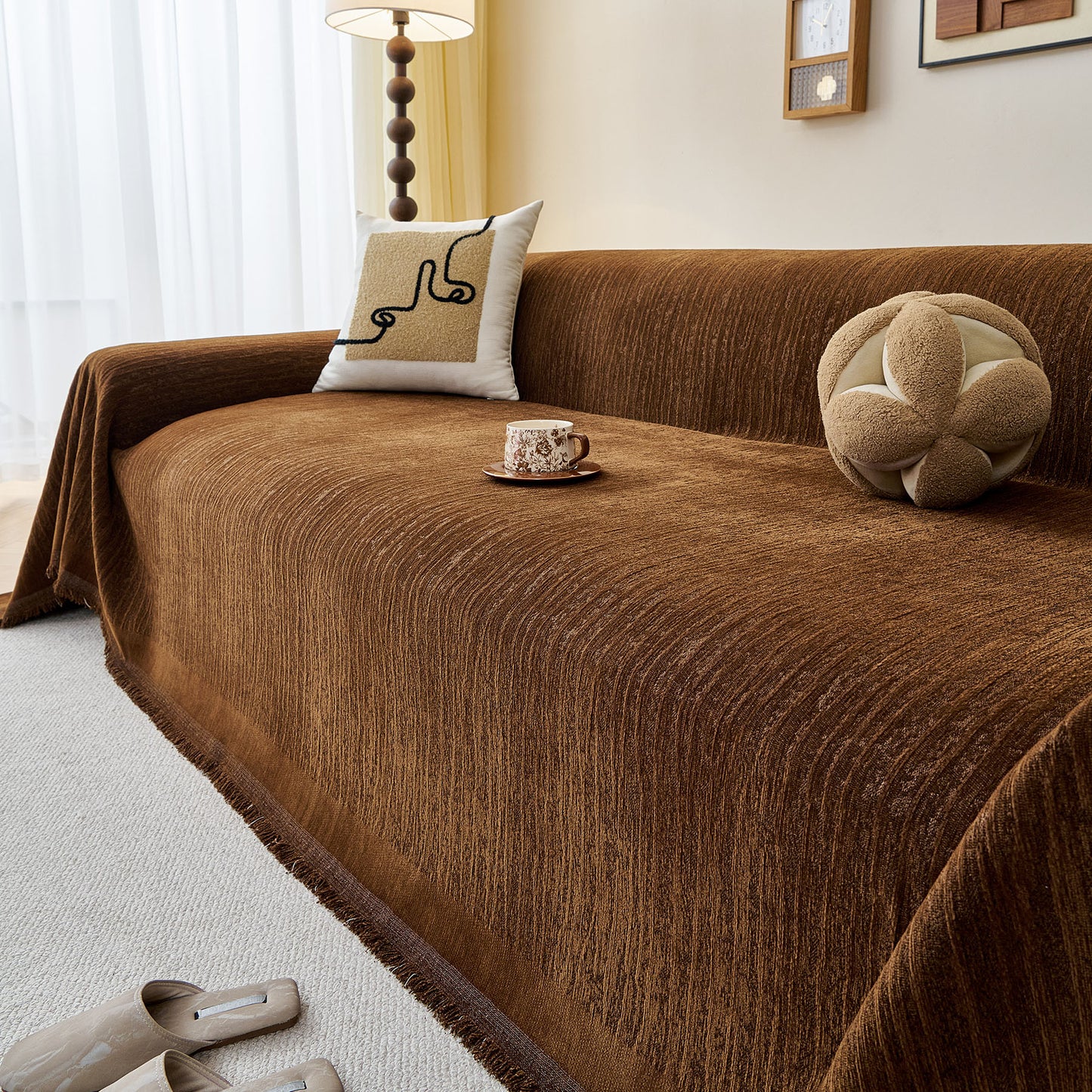 Textured Sofa Cover Blanket for Couch, Modern Decorative Furniture Protector Throw