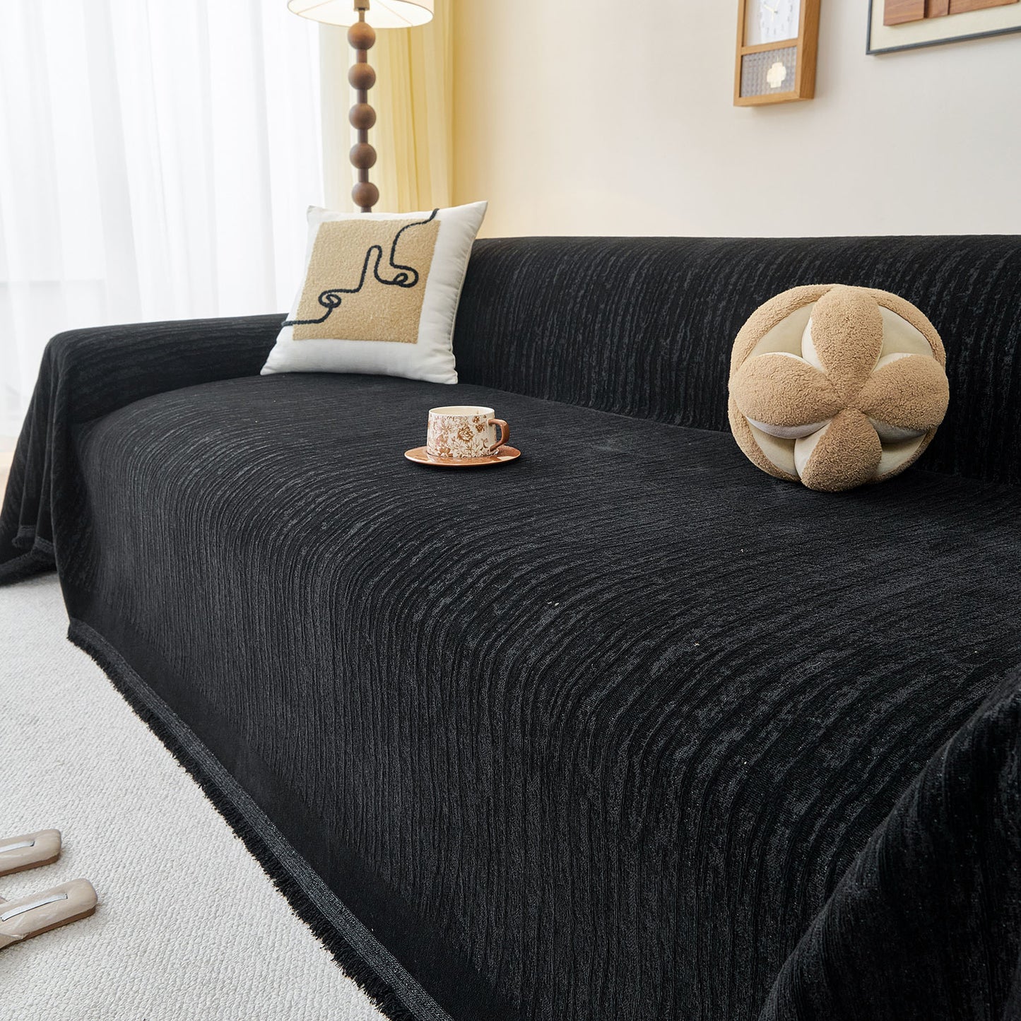 Textured Sofa Cover Blanket for Couch, Modern Decorative Furniture Protector Throw