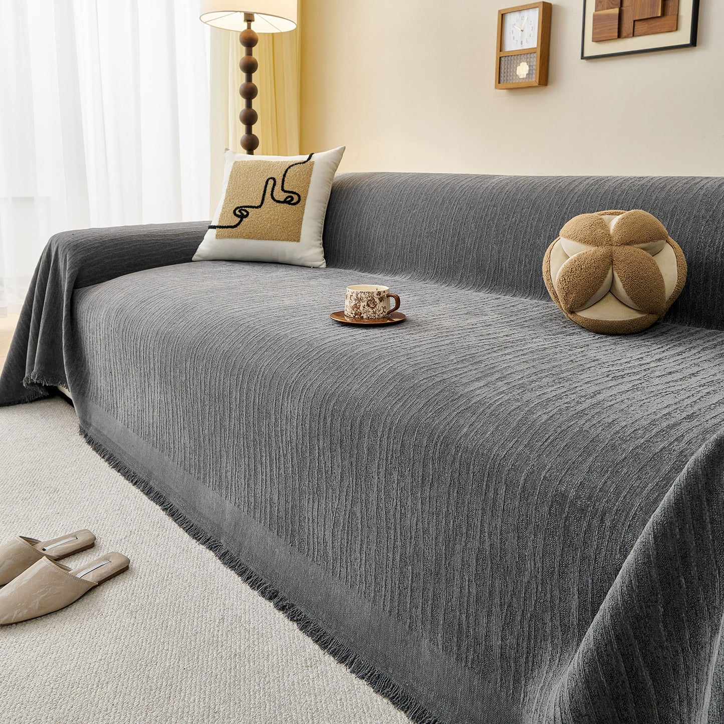 Textured Sofa Cover Blanket for Couch, Modern Decorative Furniture Protector Throw