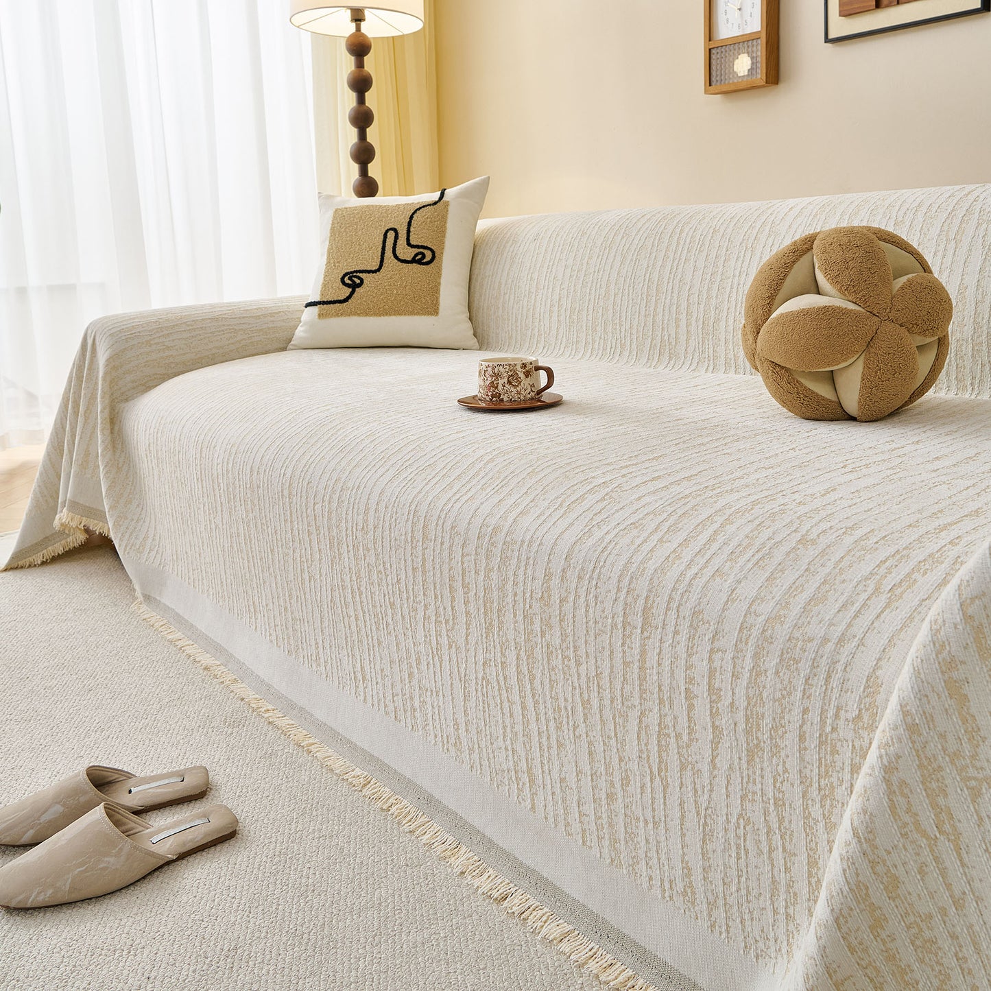 Textured Sofa Cover Blanket for Couch, Modern Decorative Furniture Protector Throw