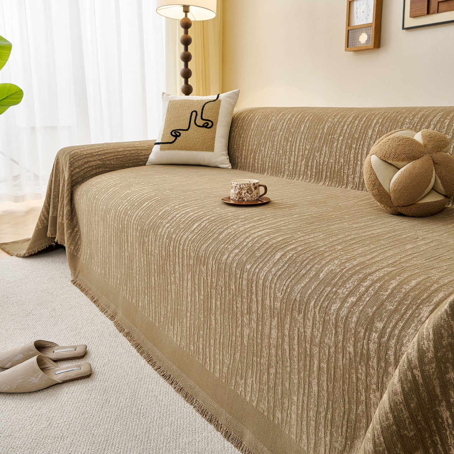 Textured Sofa Cover Blanket for Couch, Modern Decorative Furniture Protector Throw