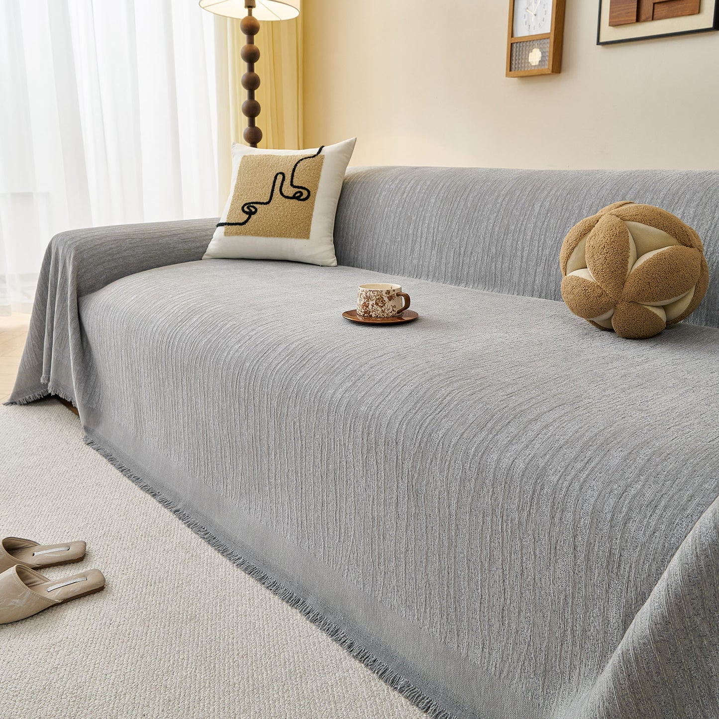 Textured Sofa Cover Blanket for Couch, Modern Decorative Furniture Protector Throw