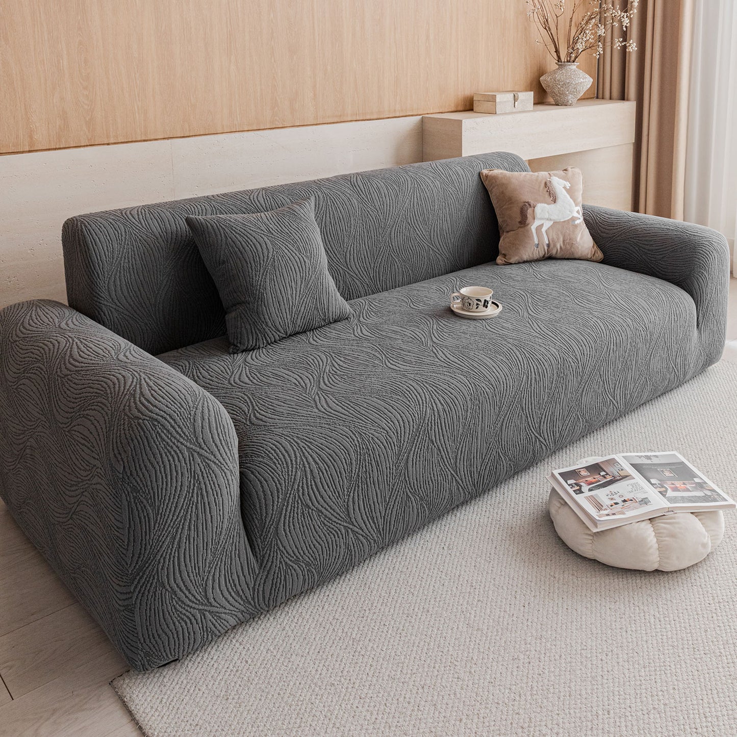 Elastic Stretch Sofa Cover Slipcover,  Thick Plush Wavy Flowing Texture Couch Cover