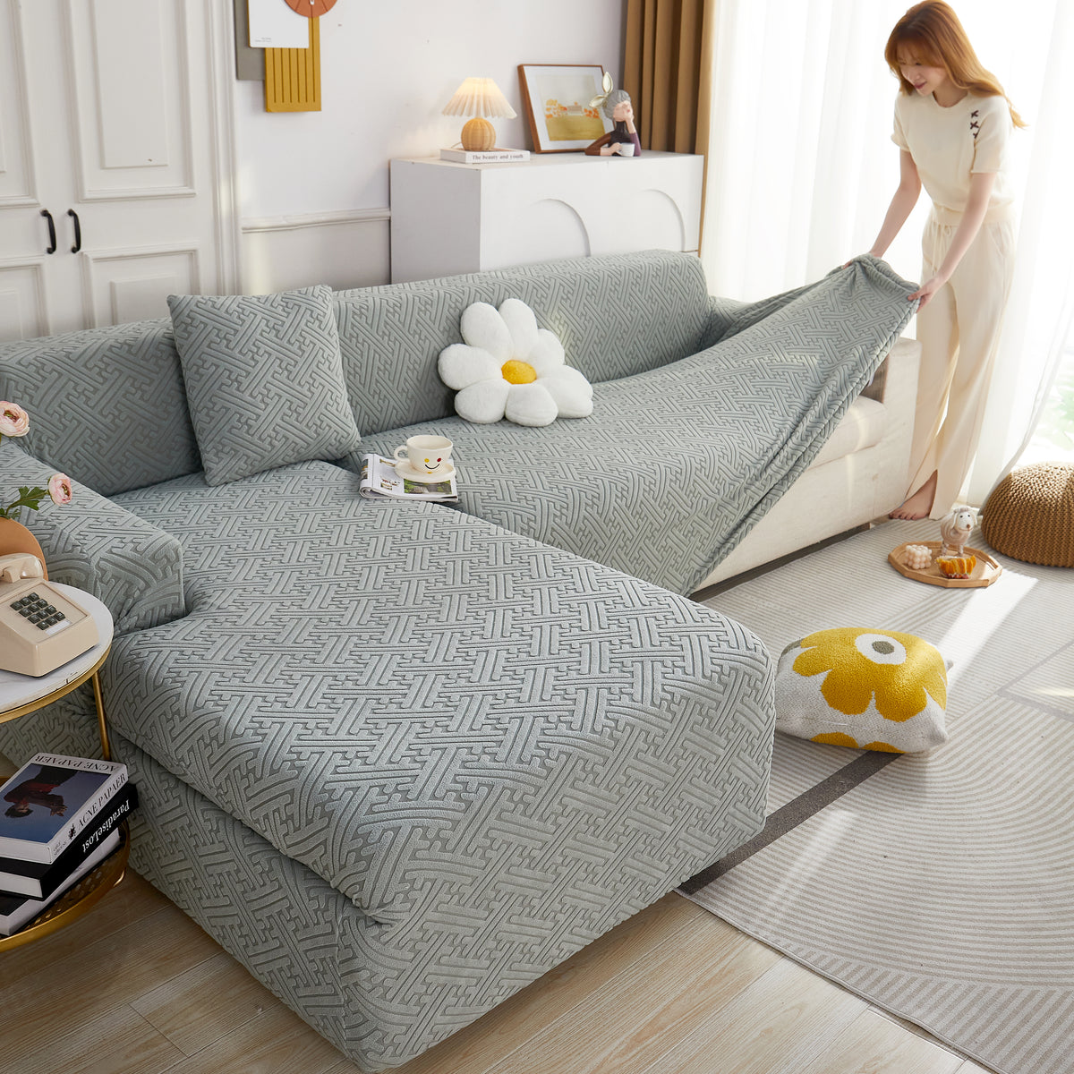 L-förmiger Sectional Sofa Bezug Weicher Stretch Möbel Schutz Couch Übe – Slipcover KAS™