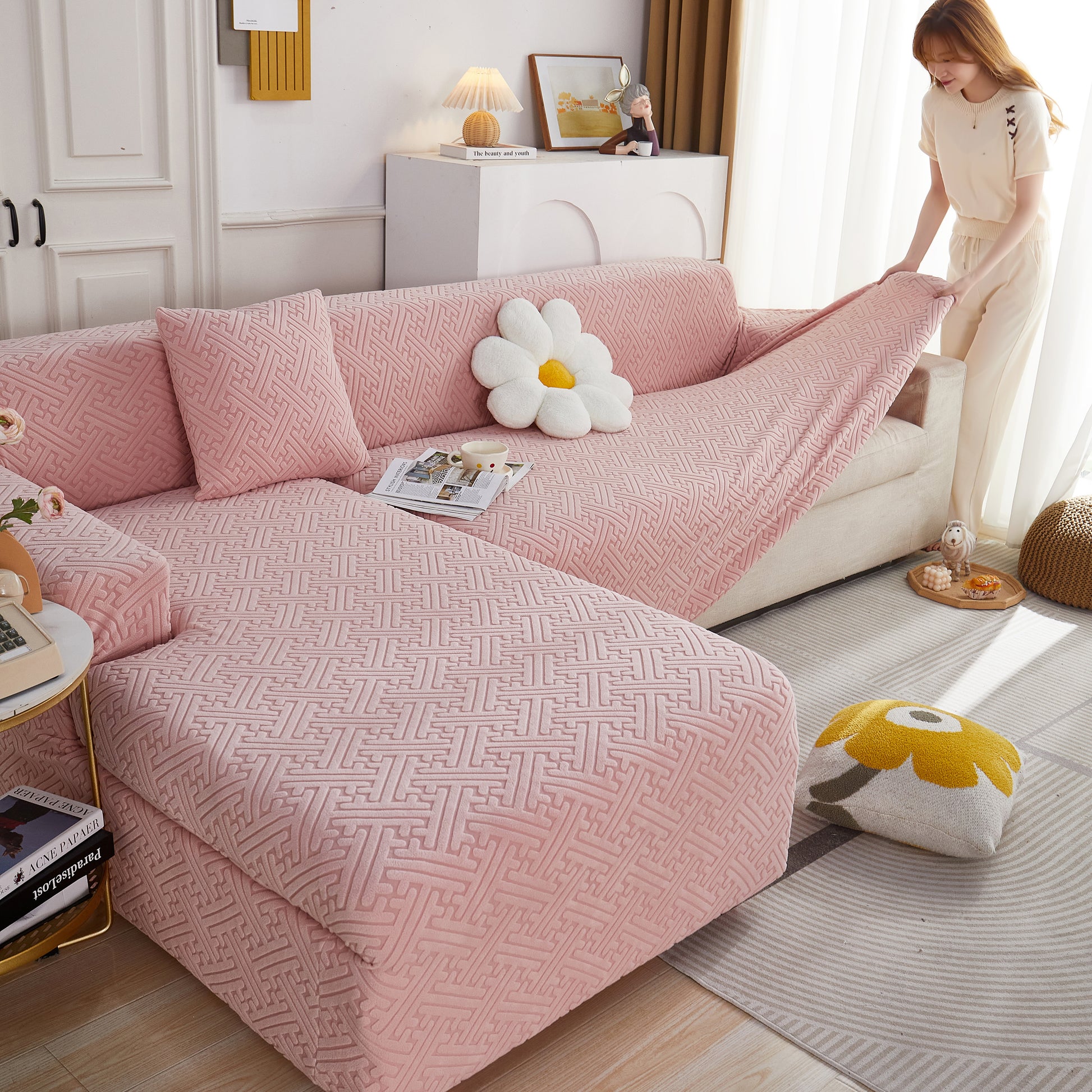 L Shape Sectional Sofa Cover Soft Stretch Furniture Protector