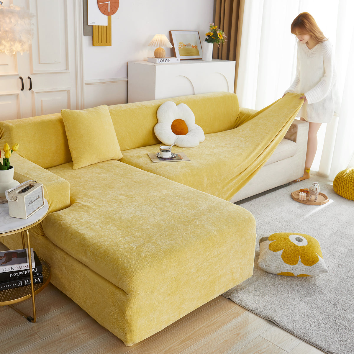 L-Form Couchbezug Stretch Weich Sectional Sofa Bezug Möbel Schutz Überwurf für Couch mit 1 Stück kostenlosen Kissenbezügen
