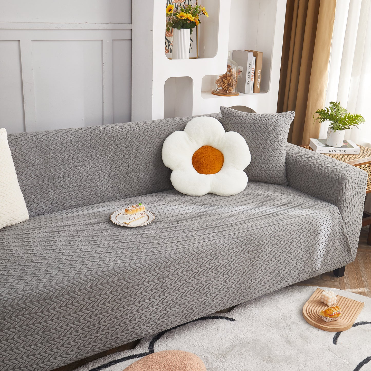 3D Geometric Stretch Sofa Slipcovers Non Slip Pet Friendly Washable Fitted Sofa Covers