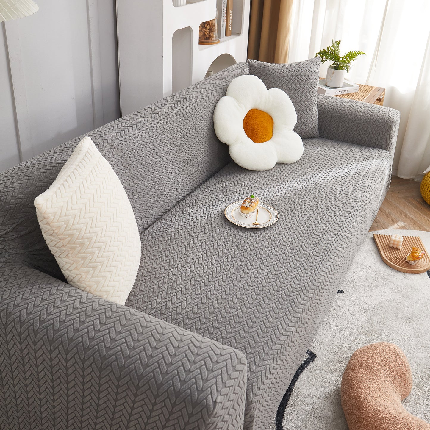 3D Geometric Stretch Sofa Slipcovers Non Slip Pet Friendly Washable Fitted Sofa Covers