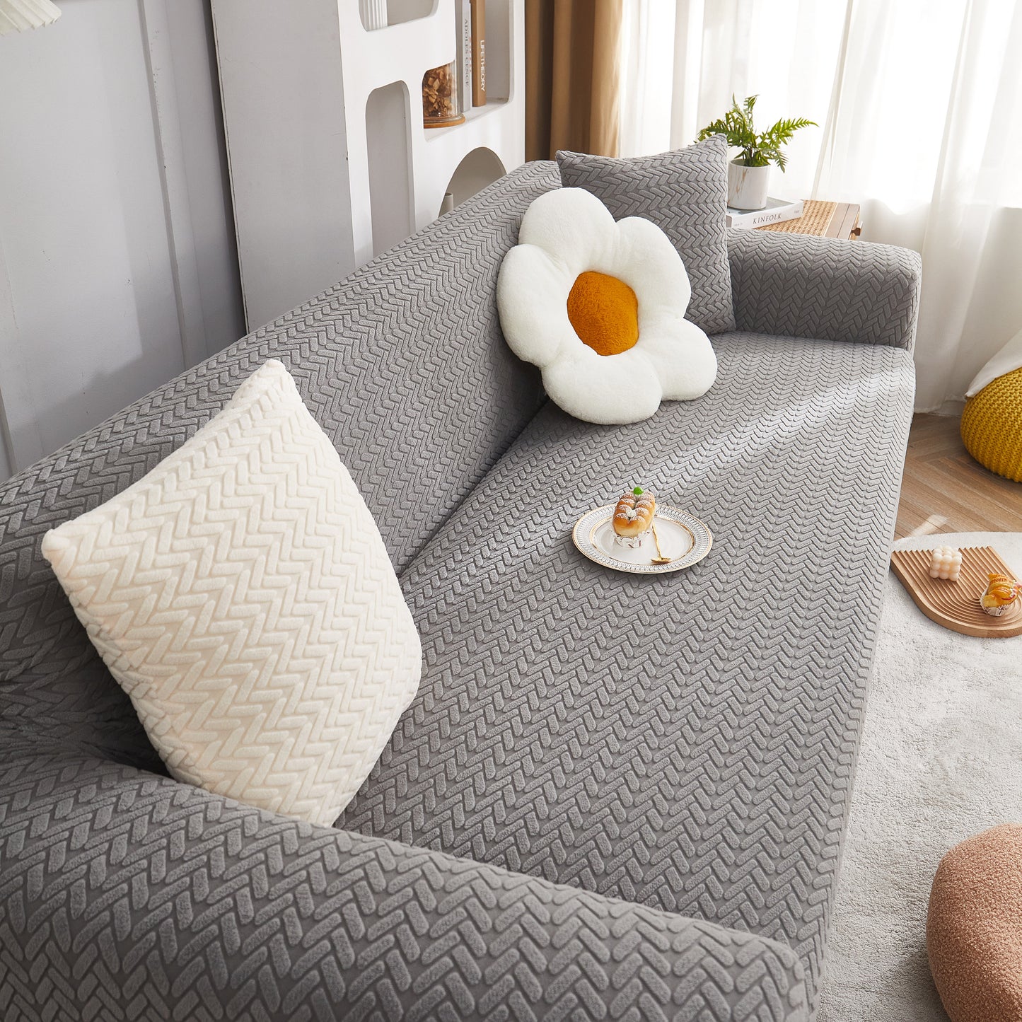 3D Geometric Stretch Sofa Slipcovers Non Slip Pet Friendly Washable Fitted Sofa Covers