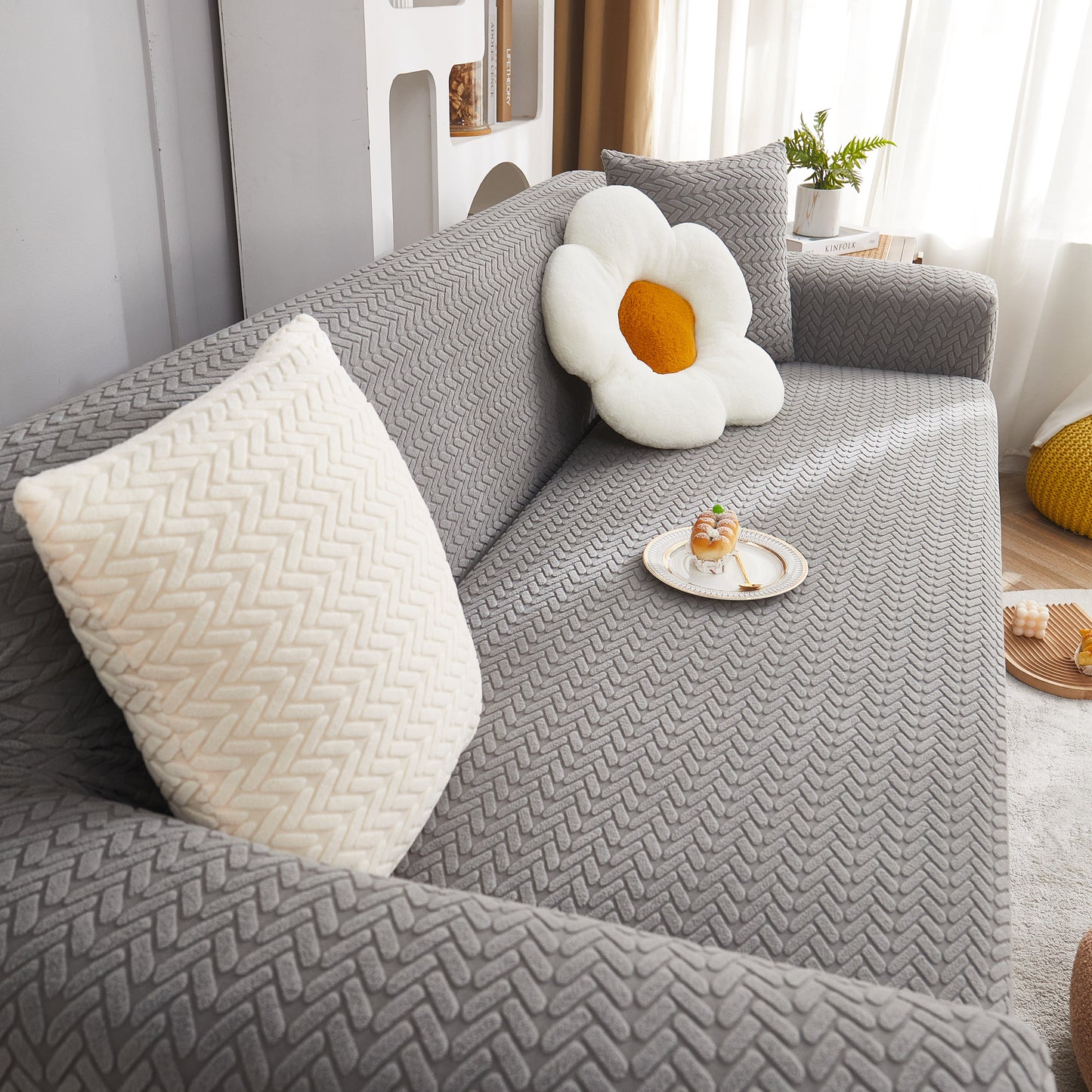 3D Geometric Stretch Sofa Slipcovers Non Slip Pet Friendly Washable Fitted Sofa Covers
