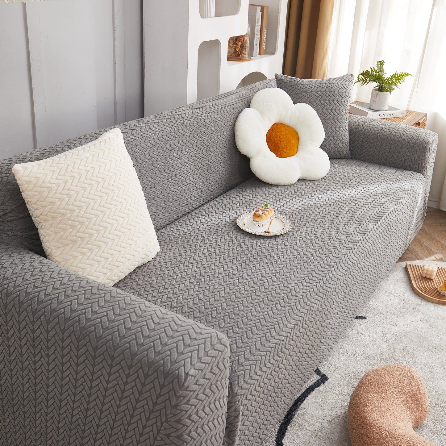 3D Geometric Stretch Sofa Slipcovers Non Slip Pet Friendly Washable Fitted Sofa Covers